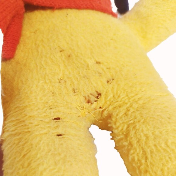 Vintage Yellow Plush Dog With Black Ears Eyes And Red White Scarf - Picture 4 of 7